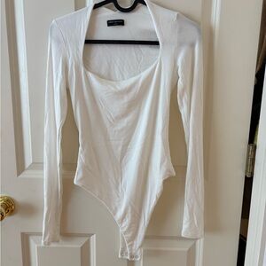 Naked Wardrobe Square Neck White Long Sleeve Bodysuit